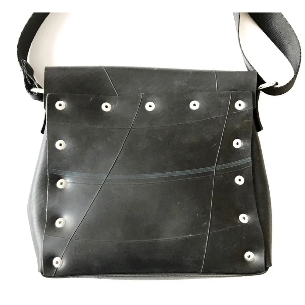 English Retreads Bag from reclaimed truck inner tubes Black Sustainable‎ Goth